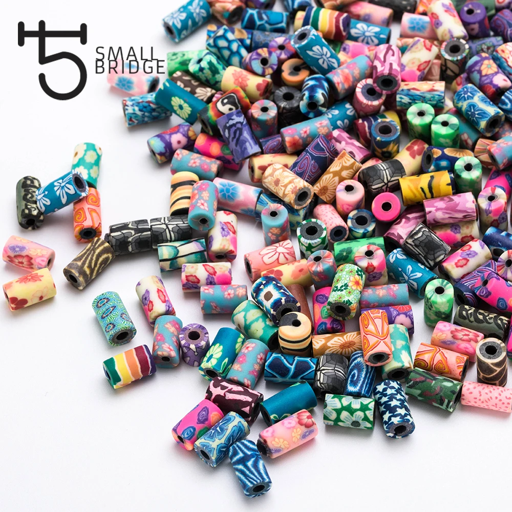 

50pcs Assorted Color Tube Fimo Clay Beads for Jewelry Making Diy Accessories Perles Loose Flower Pattern Polymer Beads C002