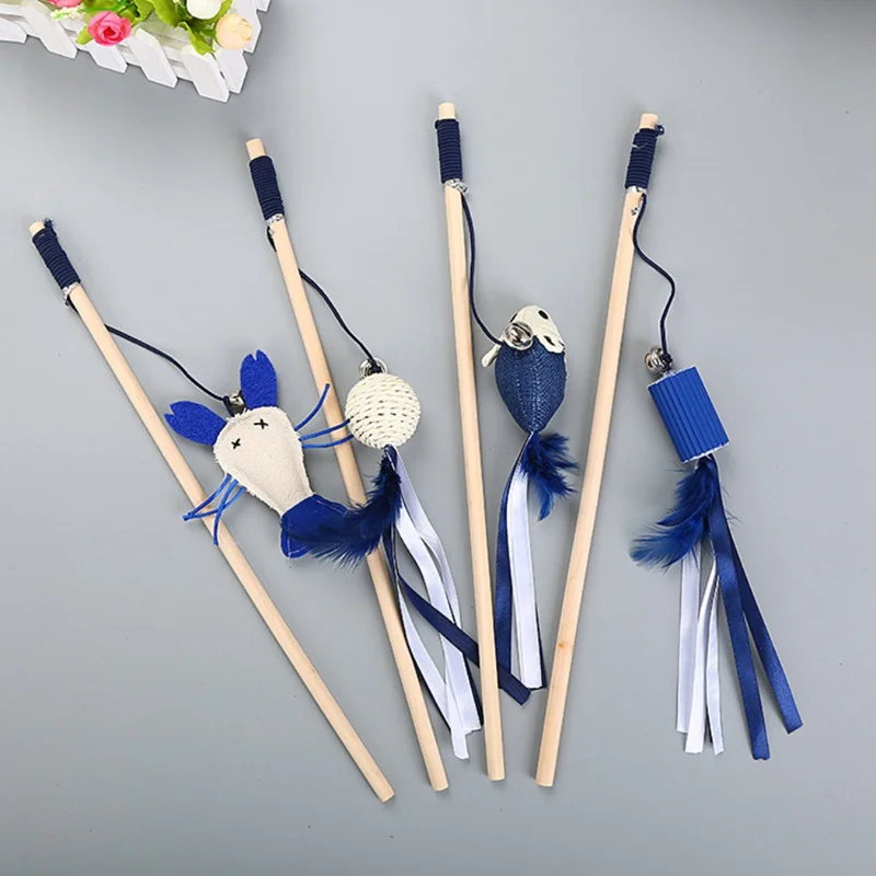 

1 Pcs Pet Cat Natural Wooden Rod Tease Wand Toys Cats Interactive Exercise Toys