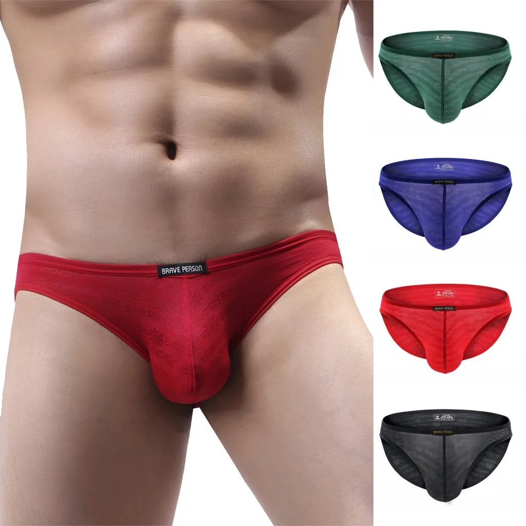 

Men Sexy Underwear Transparent See Through Shorts Hot Lip Print Underpants male briefs solid breathable gay underpants jockstrap