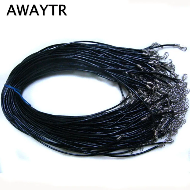 

AWAYTR 20pc Black Round Leather Cord Clasp Lobster 2 MM 14-20 Inches Jewelry Pendant Cords Necklace Rope DIY Accessories