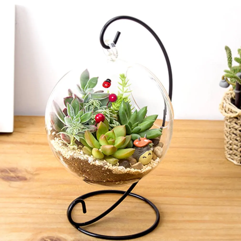 DIY Clear Round Ball With One Hole Hydroponic Plant Flower Hanging Glass Vase Container Home Garden Decoration