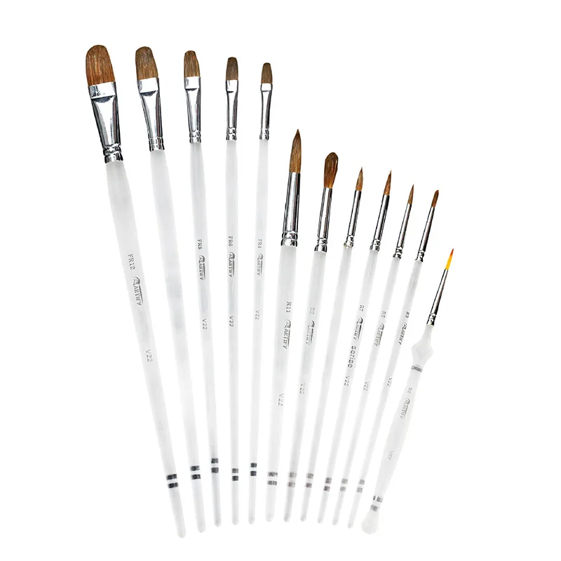 12 Pcs Weasel Hair Long Organic rod Artist Paint Brush Set Acrylic Oil