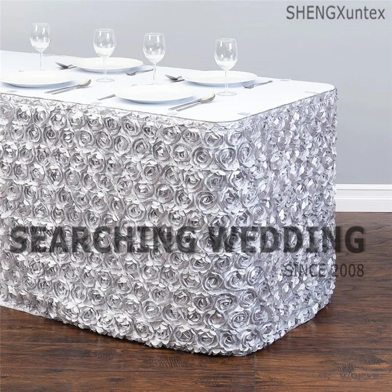 

3pcs Lot Satin Rosette Table Skirt Wedding Tablecloth Skirting Free Shipping