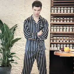Пижама искусственный шелк Для мужчин Lounge сна носить полосатая Пижама 2019 Демисезонный Новая мужская пижама мужские длинные брюки наборы
