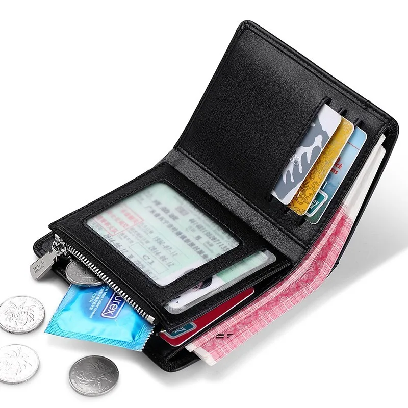 Comprar Cartera de hombre de cuero genuino con tarjetero para hombre cartera corta monedero con cremallera billeteras informales estándar PL293
