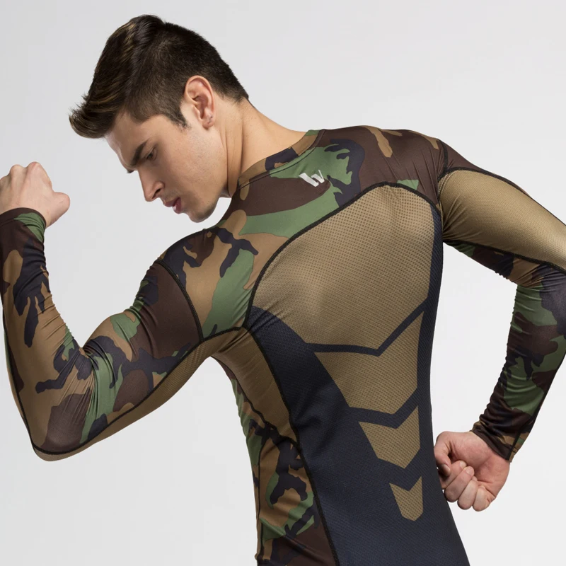 Comprar Camiseta de manga larga de compresión de camuflaje para hombre, de alta elasticidad, capa de Base de secado rápido, mallas de gimnasio de baloncesto
