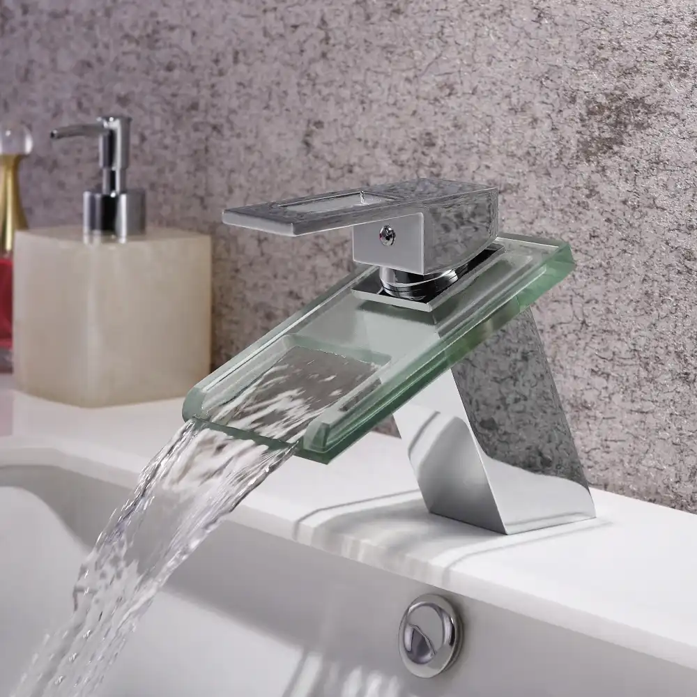 Skowll Waterfall Glass Spout Bathroom Sink Basin Faucet Chrome Finish Square Water Basin Faucets Aliexpress