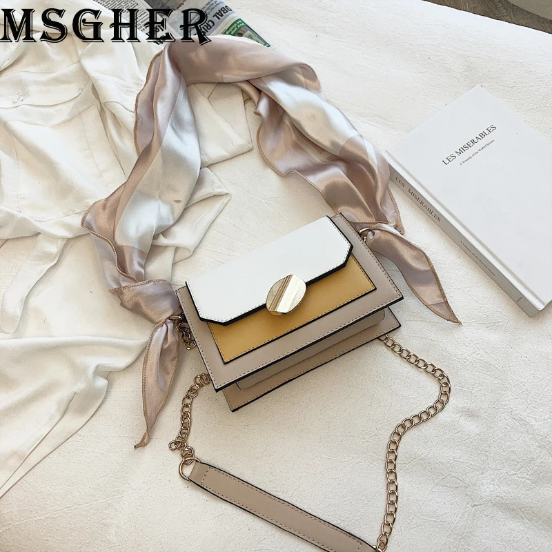 

MSGHER Handbags Women Fashion Pallened Hasp Bags Female Small Chain Bags Casual Scarves Shoulder Bags Quality PU Crossbody Bags