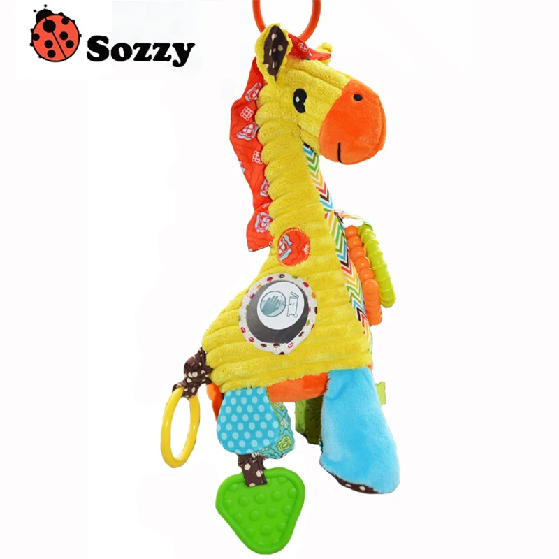 NEW Hot high quality  giraffe baby plush toy rattle multifunctional pull the music placate toy bed hang WJ177