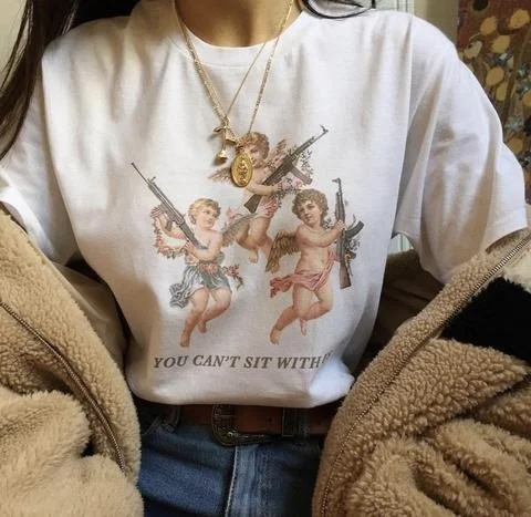 

HAHAYULE-JBH You Cant Sit with O-neck футболка женская Cotton T-shirt Female Harajuku Woman Shirt Short Sleeve