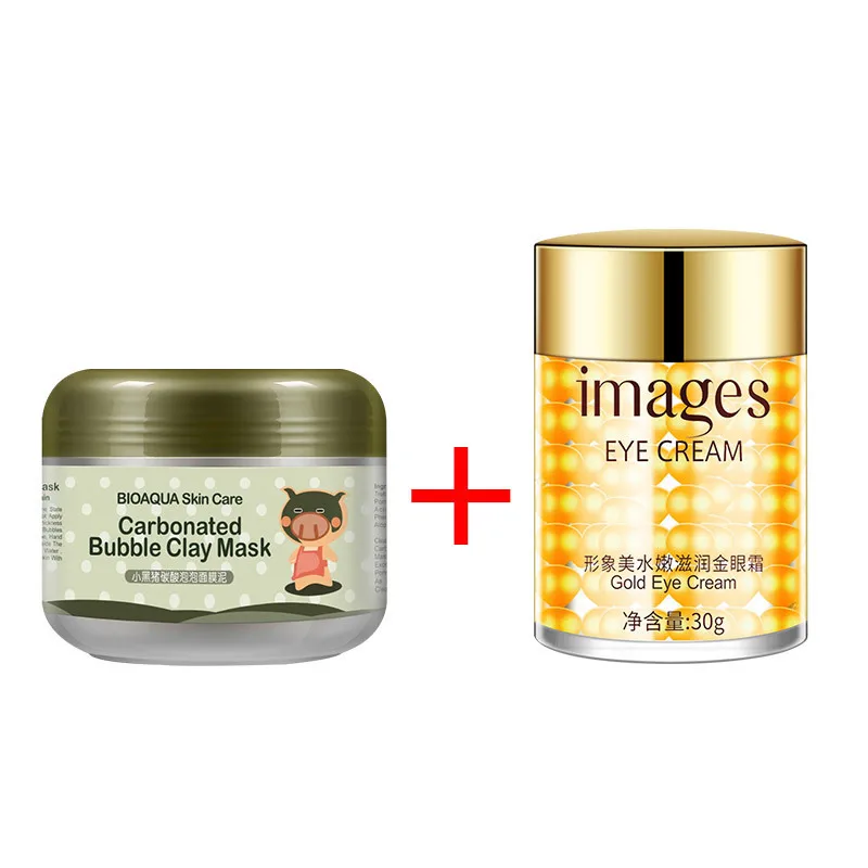 

Kawaii Black Pig Carbonated Bubble Clay Face Mask + Images Gold Eye Cream Moisturizing Anti Aging Anti Wrinkle Lifting Skin Care