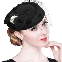 Винтажный из одноцветной сетчатой ткани искусственный жемчуг женский головной убор заколка для волос вечерние Дерби шляпа