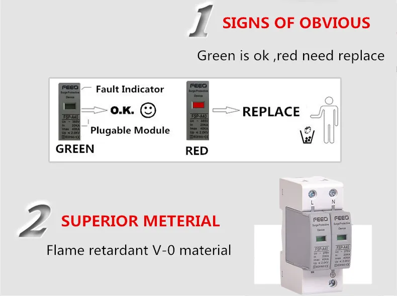 FEEO SPD AC 2P 275V Защита от перенапряжения Молниезащита от перенапряжения