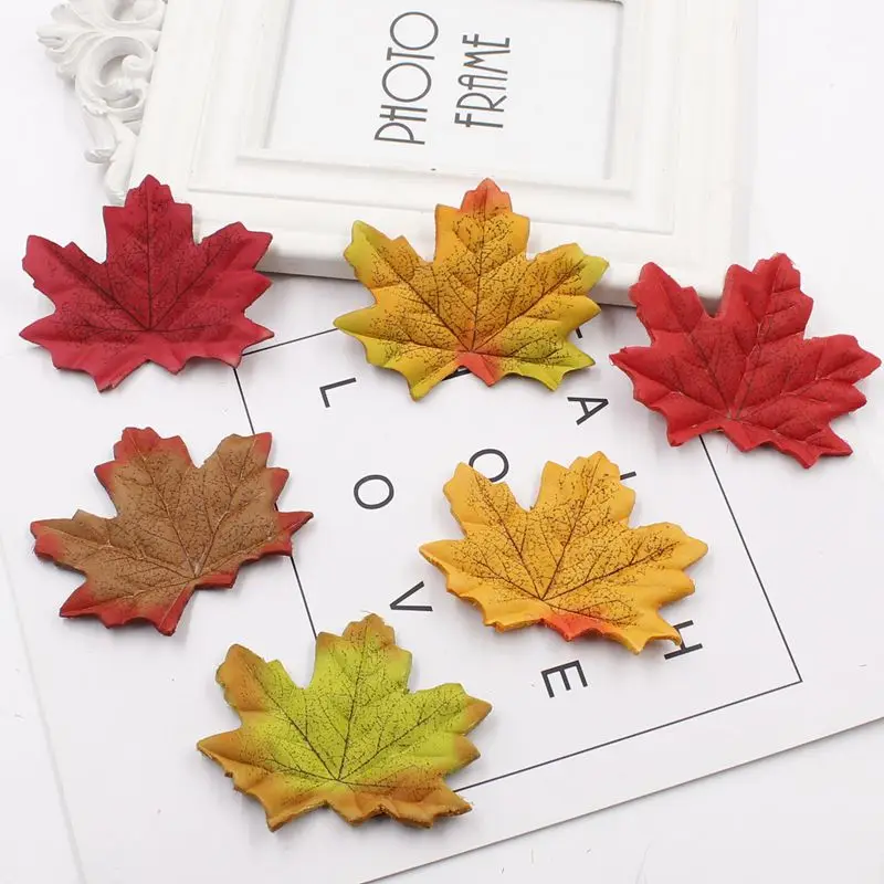 

100Pcs Artificial Silk Maple Leaves For Home Wedding Party Decoration Scrapbooking Craft Multicolor Fall Vivid Fake Flower Leaf