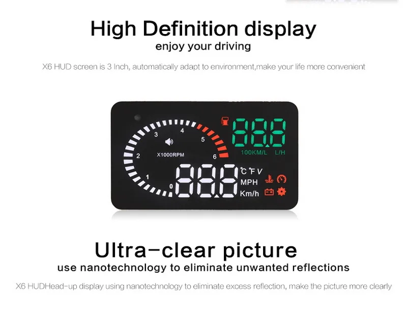 Дисплей на голову X6 " Авто Hud скорость превышения скорости напряжения OBD2 сигнализация лобовое стекло проектор заглушка OBDii Автомобильный измеритель скорости