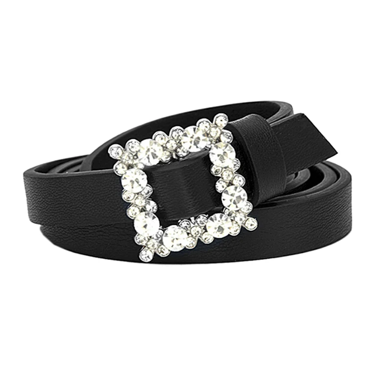 

1pc Women Leather Belt Women's Fashion Wild Solid Color Belt Alloy Square Buckle Inlaid Rhinestone Decoration Sweet Style Belt