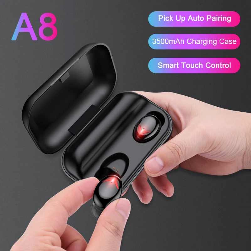 

A8 TWS Touch Control Bluetooth Earphones HD Stereo Wireless Headphones Noise Cancelling Gaming Headset with 3500mAh Charge Case