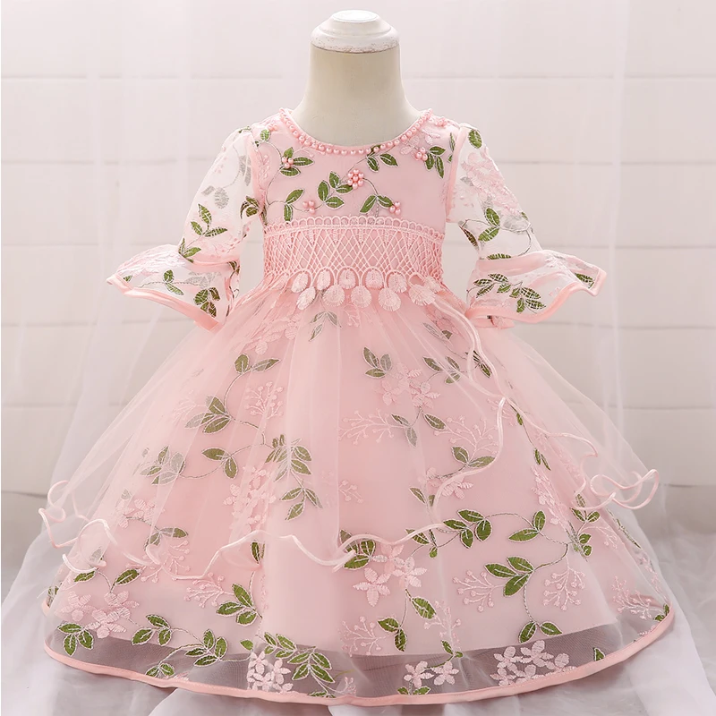 

New Year 2018 Long Sleeve Christmas Clothes Gown Baby Girl Dress Wedding Dress For Girl Princess First Birthday Girl Party Dress