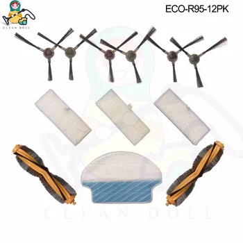 

CLEAN DOLL 12-PACK main brushes mop cloths side brush HEPA filter for Ecovacs Deebot DR95-KTA R95 R97 Vacuum Cleaner parts