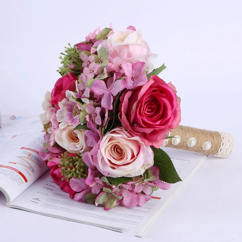 JAROWN Simulation Rose Wedding Bride Holding Flowers European Style Artificial High Quality Silk Fake Bouquets Home Decor Flores (14)