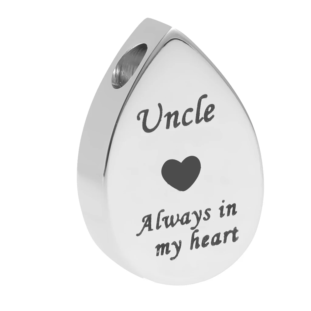 Classic Teardrop Stainless Steel Always in My Heart Mini Urn Memorial Keepsake Pendant for Earring Necklace Keyring Charms
