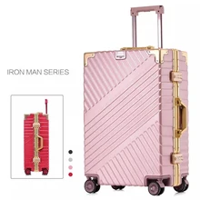 Чехол на колесиках с алюминиевой рамой в стиле ретро, универсальный чехол на колесиках malas de viagem для мужчин и женщин, 20 дюймов, Золотая рама для багажа