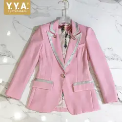 Новый бренд женские офисные розовый блейзер одной кнопки женская верхняя одежда узкое, с цветочным принтом Fit Элегантные цветы Кнопка Chaqueta