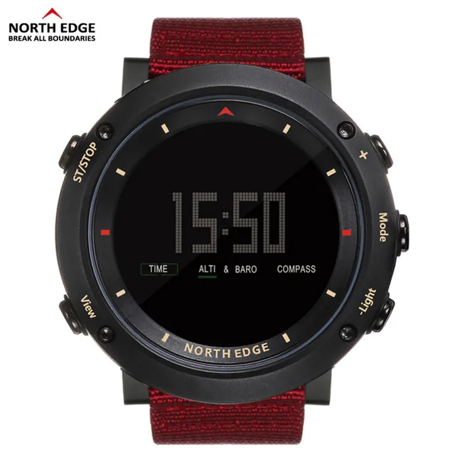 NORTH EDGE, мужские спортивные часы, альтиметр, термометр, барометр, компас, шагомер, калории, нейлоновые часы, цифровые часы для бега, альпинизма - Цвет: Altay B red nylon