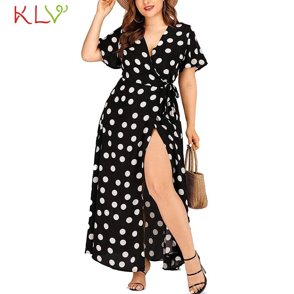 

Dress Women Maxi Elegant Polka Dot Sashes Summer Long Dress Evening Party Night Dress 2019 Plus Size Vestidos Robe Femme 19May31