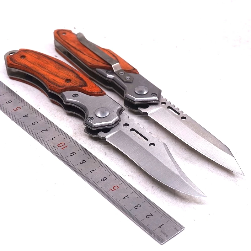 

Folding Pocket Knife Tactical Knife Survival Outdoor Combat Camping Hunting Knives 440c Blade Wood Handle EDC Defense Multi Tool