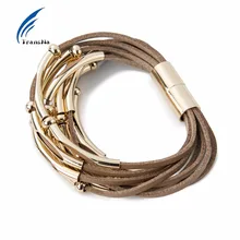 Multilayer Coffee Velvet Rope Wrap Bracelet font b Gold b font Color Magnet Bracelets For Women