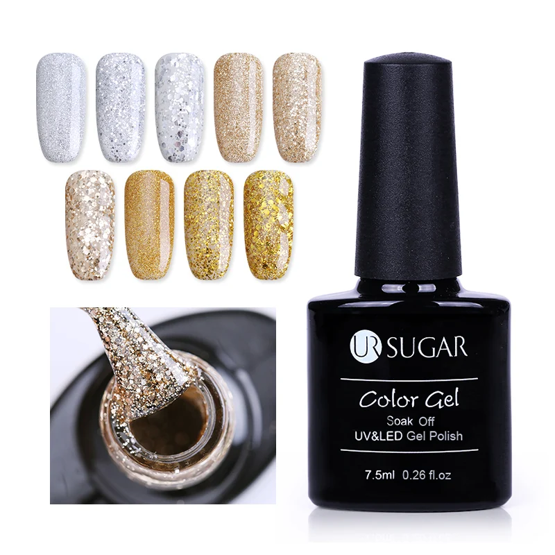 UR SUGAR Platinum гель для ногтей с блестками польский супер лак Золотое и Серебряное