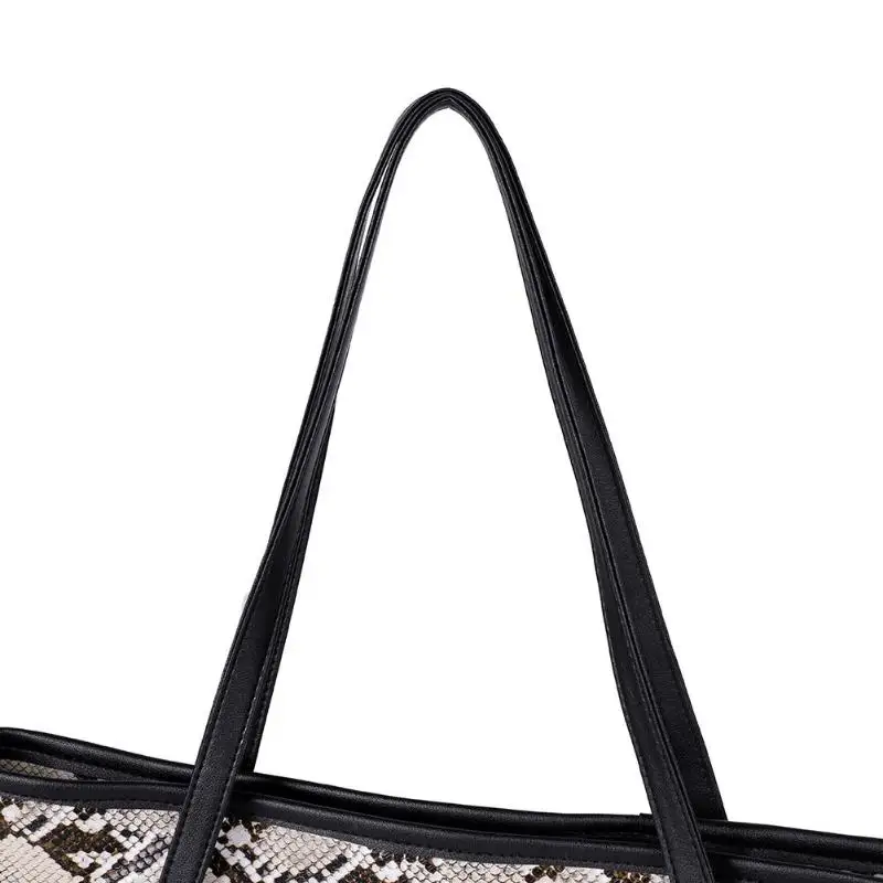 Ladies Fashion Female Big Snake Print Shoulder Handbags Women Large Capacity Top-handle Bags Casual Shopping PU Leather Totes