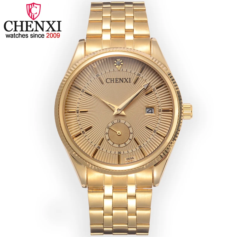 

CHENXI Luxury Gold Men's Watches Unique Business Dress Wristwatch for Man Woman Lover's Clock Golden Waterproof Male Female 069A
