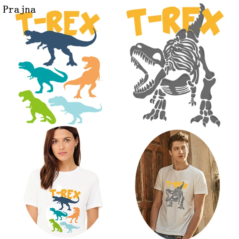 

Prajna T-REX Stickers Colorful Boy Iron on Transfer for Clothes Printing DIY Dinosaur Thermal Transfer Punk Style Decoration H
