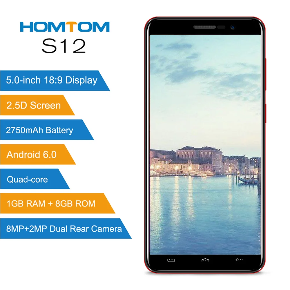 HOMTOM S12 3G Smartphone 5.0 inch Android 6.0 MTK6580 Quad Core 1GB RAM 8GB ROM 8MP + 2MP Dual Rear Cameras Mobile Phone HOMTOM S12 3G Smartphone 5.0 inch Android 6.0 MTK6580 Quad Core 1GB RAM 8GB ROM 8MP + 2MP Dual Rear Cameras Mobile Phone