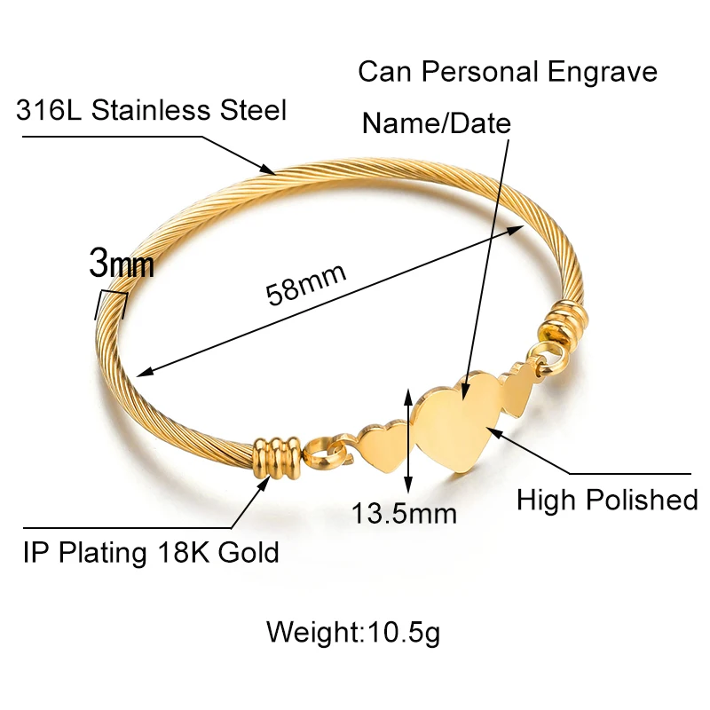 ELSEMODE 316L Нержавеющая Сталь Таможенные браслеты полированный персонализированные имя Романтический фестиваль браслет для женщин ювелирные изделия подарок