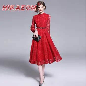 

Long Sleeve Openwork Summer Lace Dresses Woman Party Night 2019 Hook New Women Slim High Waist Sexy Wholesale Dress For Women