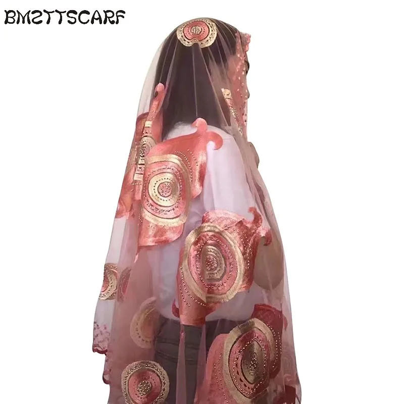 

New Net Scarf,african women big tulle scarfs muslim emrboidery big size scarf for shawls wraps BM346