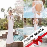 Satin Dress Sexy Wedding dress 2014 vestido de noiva Long Sleeves White Satin Lace Floor length Backless Dress JV7131