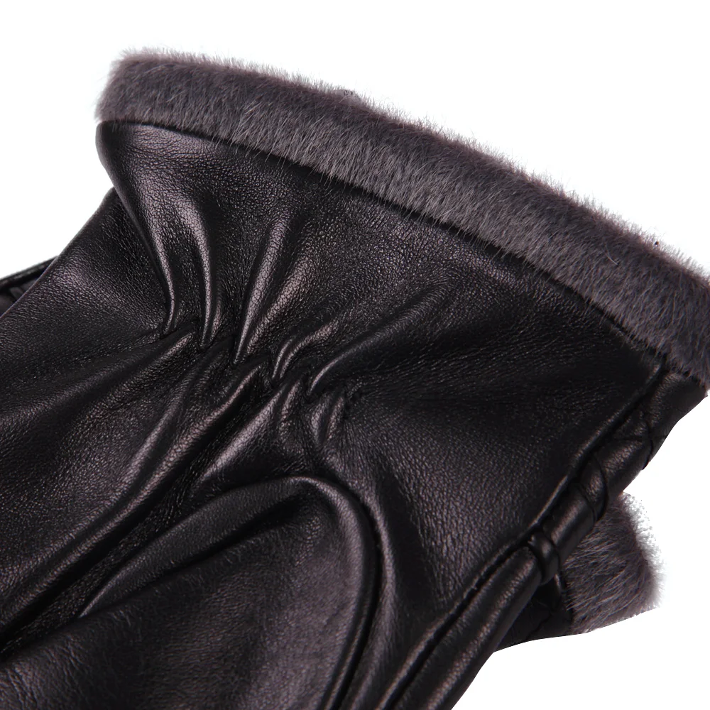 Sheepskin Gloves Male Winter Keep Warm Plush Lined Thicken Driving Touchscreen Genuine Leather Gloves Man M18009NC