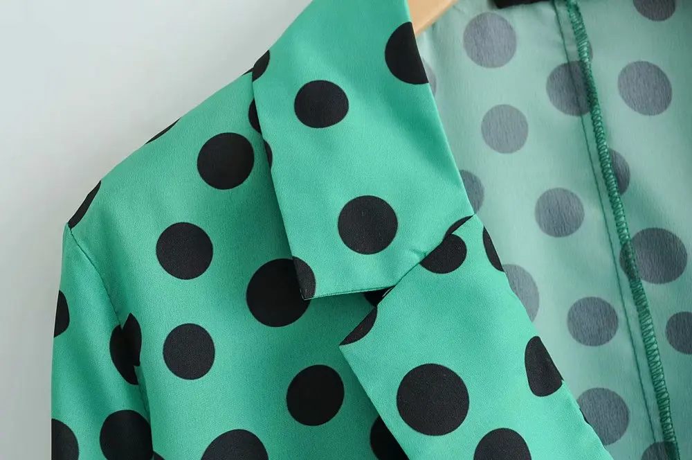  new women fashion green polka dots print casual kimono blouse shirts women lace up bow tied busines