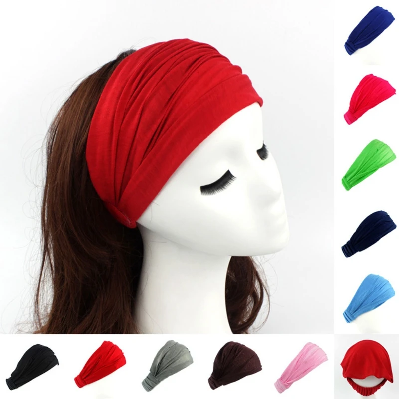 

New Fashion Ladies Cotton Hairband Headband Wrap Neck Solid Color Head Scarf 3 in 1 Solid Color Soft Headewear