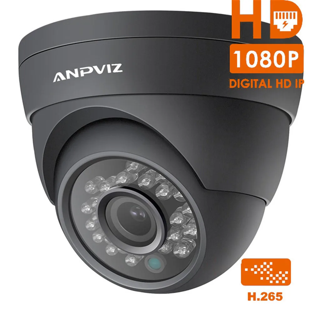 

1080P HD Dome IP Camera PoE Injector H.265 2MP Night Vision Security Video Surveillance Camera Onvif Black Color