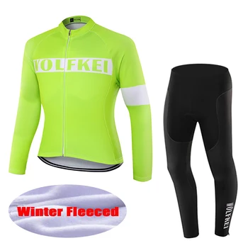 

WOLFKEI 2019 Green Winter thermal fleece cycling jersey tights set/Outdoor Sportswear Mountain Bike Cycling Clothing #WK2517