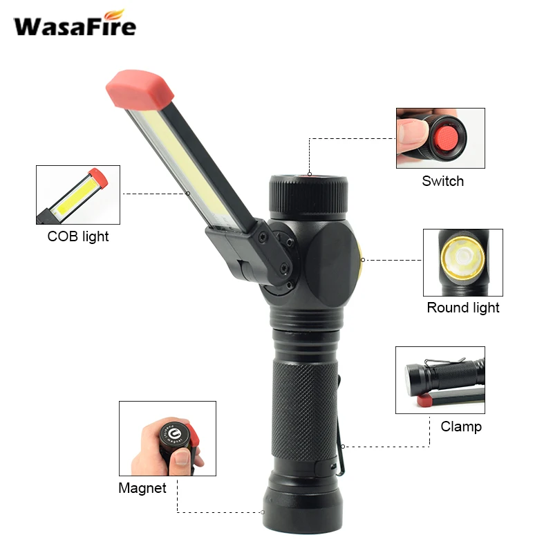 

7 mode Flash Light T6 + COB Led Flashlight USB Rechargeable Work Camping Light Magnetic COB 18650 Lanterna Lamp For Auto Repair