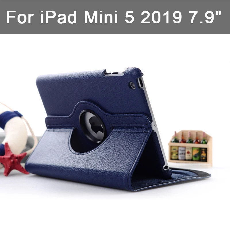 

360 Rotation Tablet Case for New iPad mini 5 2019 7.9'' Tri-fold Stand Flip PU+PC Smart Cover Protective Shell Auto Wake/Sleep