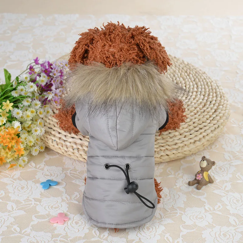 Осень/зима теплая одежда для собак для маленьких собак Регулируемый щенок, домашнее животное, кот пальто куртка мех с капюшоном Одежда для питомцев Чихуахуа Мопс одежда - Цвет: Gray