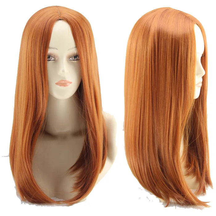 Anime Costume Orange Straight Long Synthetic Wig Central Part Heat