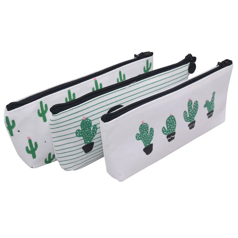 

1 pcs Cactus pattern Pencil Case Canvas School Supplies Kawaii Stationery Chancery School Cute Pencil Box Pen Bags